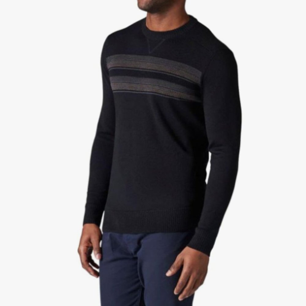 SMARTWOOL | MEN’S BLACK BLUE SPARWOOD STRIPE CREWNECK SWEATER (XXL)